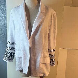 Women's White Embroidered Sleeve Blazer Jacket